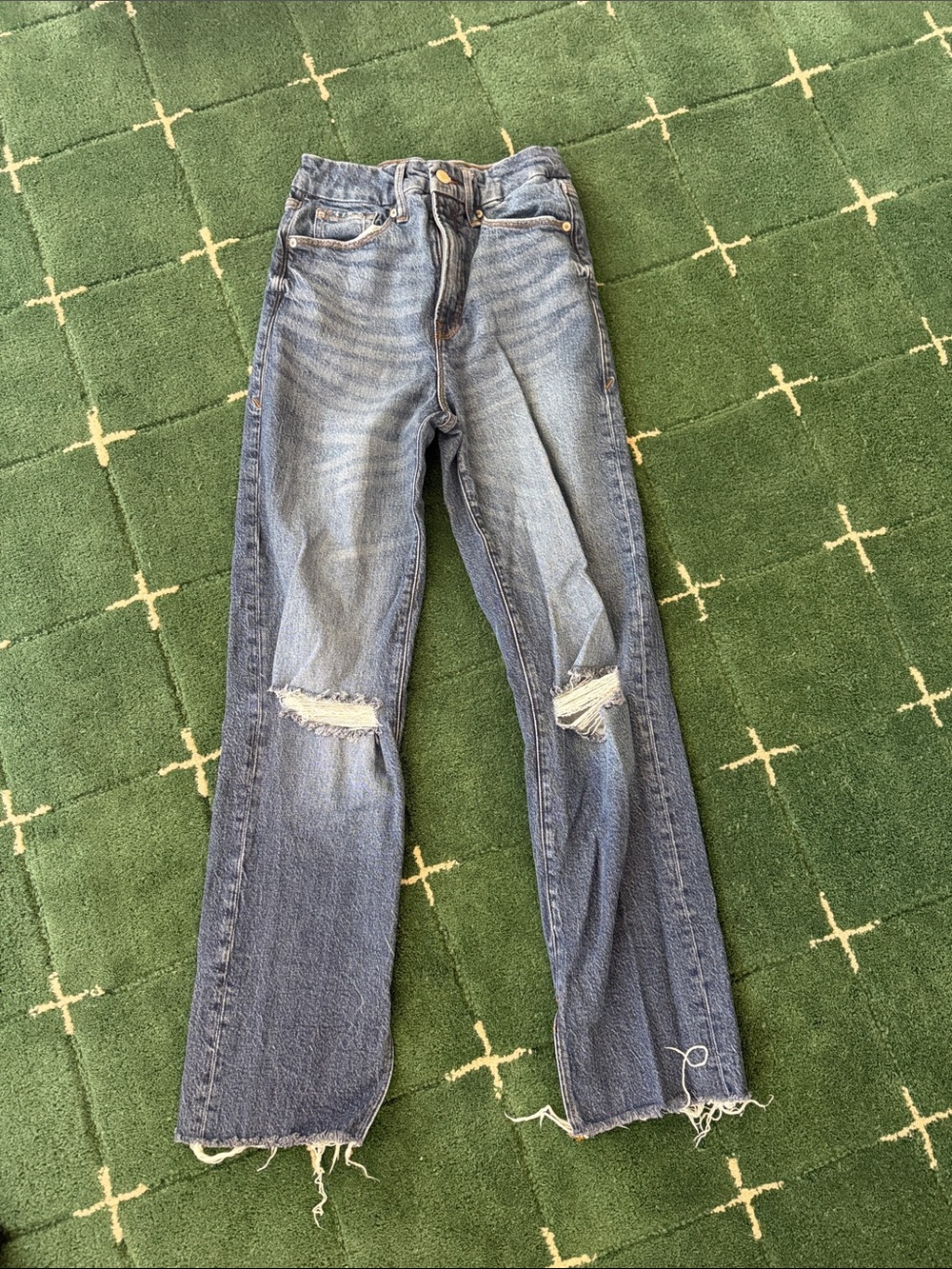 Good American Distressed Light Blue Straight Leg Jeans